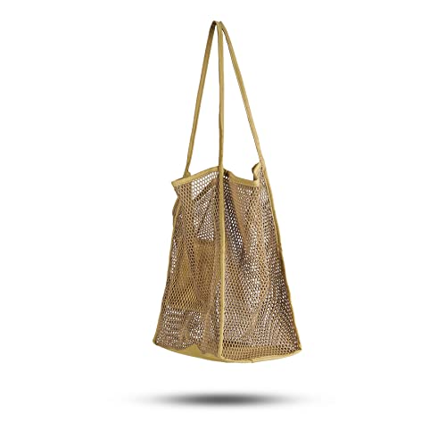 Covelin Women's Beach Tote Bag, Mesh Handbag Top-Handle Shoulder Bag Tan