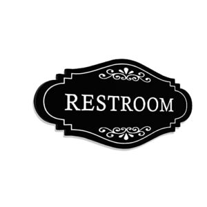 maoerzai bathroom restroom sign, acrylic self-adhesive door or wall sign name plate with double sided 3m tape, gender neutral toilet sign or bathroom sign wall decor for home, office, restaurant, business. (black – restroom sign)