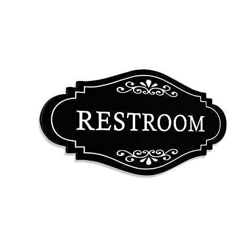 Maoerzai Bathroom Restroom Sign, Acrylic Self-Adhesive Door or Wall Sign Name Plate with Double Sided 3M Tape, Gender Neutral Toilet Sign or Bathroom Sign Wall Decor for Home, Office, Restaurant, Business. (Black - Restroom Sign)