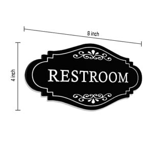 Maoerzai Bathroom Restroom Sign, Acrylic Self-Adhesive Door or Wall Sign Name Plate with Double Sided 3M Tape, Gender Neutral Toilet Sign or Bathroom Sign Wall Decor for Home, Office, Restaurant, Business. (Black - Restroom Sign)