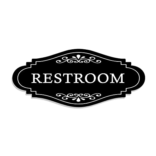 Maoerzai Bathroom Restroom Sign, Acrylic Self-Adhesive Door or Wall Sign Name Plate with Double Sided 3M Tape, Gender Neutral Toilet Sign or Bathroom Sign Wall Decor for Home, Office, Restaurant, Business. (Black - Restroom Sign)