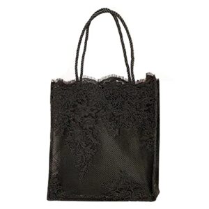 sweet fairy lace bag hand shoulder tote bag embroidered hollow shopping bag (black)