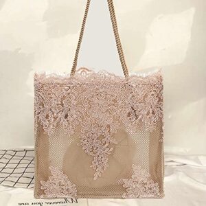 Sweet fairy lace bag hand shoulder tote bag embroidered hollow shopping bag (Black)