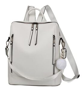 backpack purse for women multi-pocket large capacity leather shoulder bag multi-purpose cute backpack for girls (white)