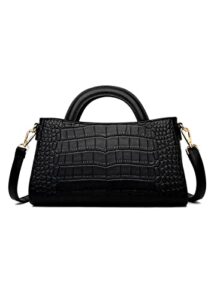 smallbluer women crocodile pattern handbag commuter shoulder bag crossbody bags-black