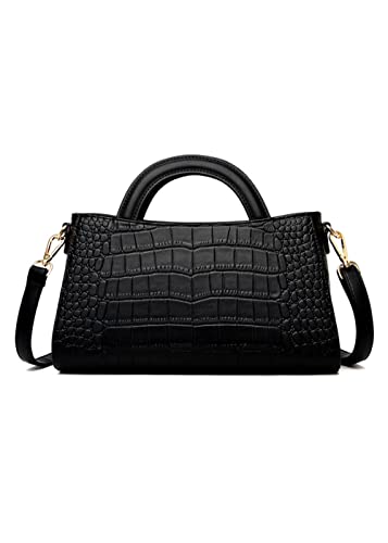 SMALLBLUER Women Crocodile Pattern Handbag Commuter Shoulder Bag Crossbody Bags-Black