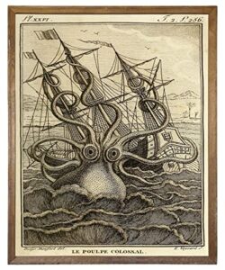 vintage steampunk octopus wall decor – pirates kraken pictures wall art – retro kitchen bathroom poster – goth room decor – gothic decor – lake beach house art print – nautical, lovecraft, mermaid