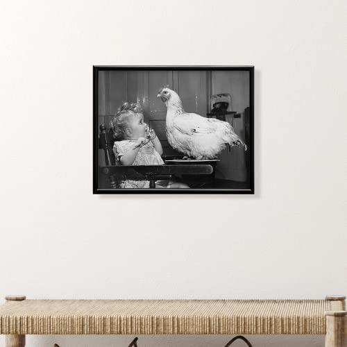 Vintage Weird Girl with Chicken Poster - Funky Oddity Curiosity Room Decor - Retro Funny Photo Picture for Bathroom Kitchen Home Office - Quirky Humorous Wall Art - Black and White 8x10 Unframed Gift