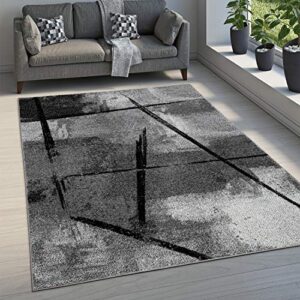 grey black area rug modern design with abstract paint effect, size: 6’7″ x 9’6″