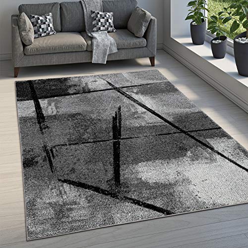 Grey Black Area Rug Modern Design with Abstract Paint Effect, Size: 6'7" x 9'6"