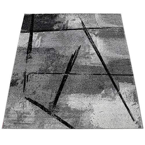 Grey Black Area Rug Modern Design with Abstract Paint Effect, Size: 6'7" x 9'6"