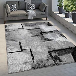 grey white area rug modern design with abstract paint effect, size: 6’7″ x 9’6″
