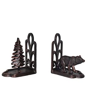 JUCONSIN Bear Bookends Decorative, Heavy Duty Cast Iron Bookends for The Shelves, Pine Tree and Bear Statue Book End, Vintage Shelf Decor, Antique Bronze