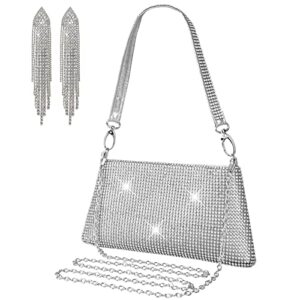 rumdin evening bag clutch purses for women rhinestone crossbody purse top silver mesh bag for girls parties gift earrings