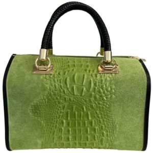modarno women’s handbag – coconut print suede leather handbag, cyprus green