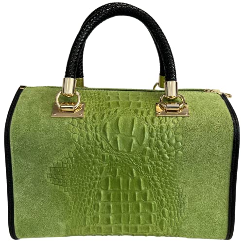 Modarno Women's handbag - coconut print suede leather handbag, Cyprus Green