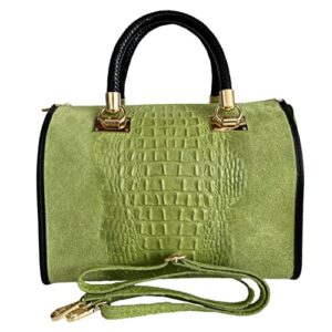 Modarno Women's handbag - coconut print suede leather handbag, Cyprus Green