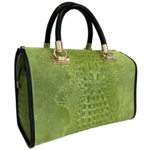 Modarno Women's handbag - coconut print suede leather handbag, Cyprus Green