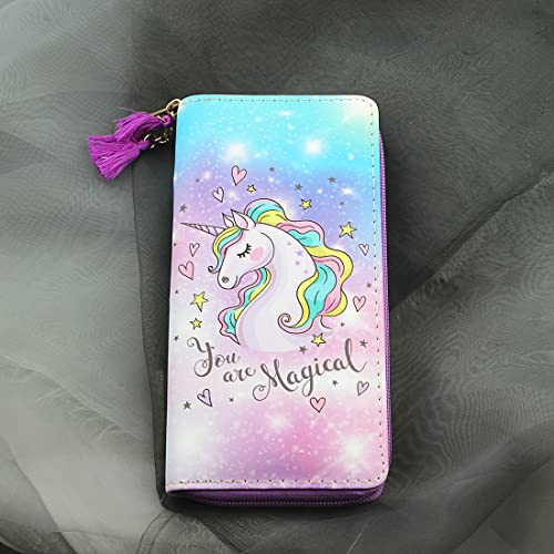 MayeBridge Women’s Printed Zip Around Wallet Unicorn Wallets Purse Unicorn Zipper Wallet Long Clutch Bag PU Leather Purse For Girls Women Christmas Gift(Unicorn C0514)