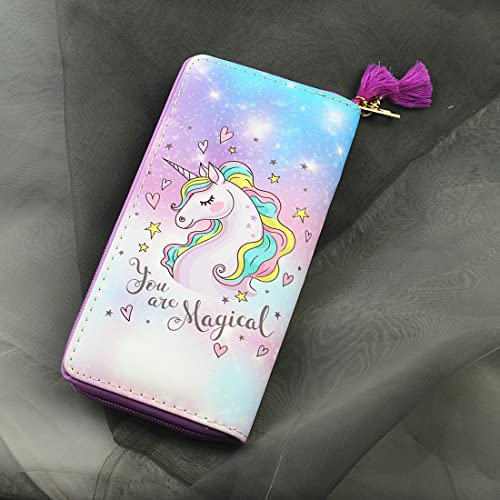 MayeBridge Women’s Printed Zip Around Wallet Unicorn Wallets Purse Unicorn Zipper Wallet Long Clutch Bag PU Leather Purse For Girls Women Christmas Gift(Unicorn C0514)