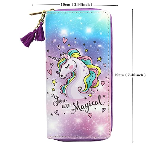 MayeBridge Women’s Printed Zip Around Wallet Unicorn Wallets Purse Unicorn Zipper Wallet Long Clutch Bag PU Leather Purse For Girls Women Christmas Gift(Unicorn C0514)