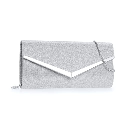 CHARMING TAILOR Dazzling Small Wedding Clutch Purse Party Formal Glitter Evening Bag (Silver)