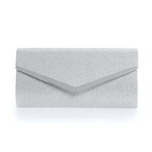 CHARMING TAILOR Dazzling Small Wedding Clutch Purse Party Formal Glitter Evening Bag (Silver)