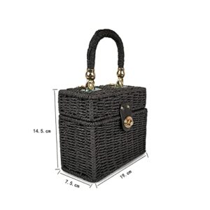 Handwoven Rattan Bag, Natural & Elegant Vintage Purse Bag Beach Sea Handbag Holiday Bag Casual Handbag (Black)