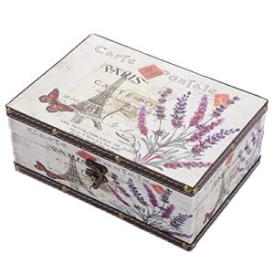 hipiwe chest treasure box vintage wooden + pu leather decorative trinket jewelry box memento case box keepsake box gifts for kids girls boys home decor (lavender)