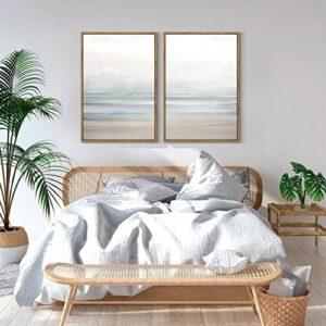 Gardenia Art Beach Canvas Wall Art Prints Abstract Ocean Coastal Decor Natural Landscape Painting Modern Artwork for Living Room Bathroom Bedroom Home Decor Stretched Framed Ready to Hang 16"x24"