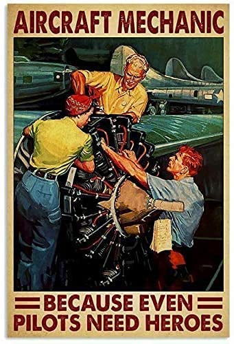 Aircraft Mechanic Because Even Pilots Need Heroes Cat Iron Painting Home Family Poster Tin Sign Lovers Gift Funny Metal Signs Bedroom Novelty Retro Parlor Yard Courtyard Farm 8x12 Inch, Multicolor