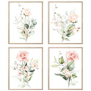 jituihom botanical wall art watercolor floral plant leaves canvas prints poster for bedroom living room wall decor set of 4 gold and pink roses green leave picture 8×10 inch unframed