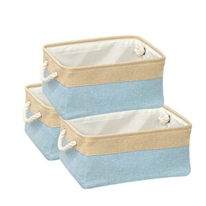 3 pack fabric storage bins basket durable storage collapsible storage basket large storage basket for home organizing shelves, toys,clothes (light blue,beige,16.1lx12.6wx6.7h inches)