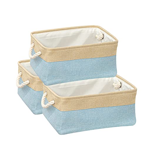 3 pack Fabric Storage Bins Basket Durable Storage Collapsible Storage Basket Large Storage Basket for Home organizing shelves, Toys,Clothes (Light Blue,Beige,16.1Lx12.6Wx6.7H Inches)