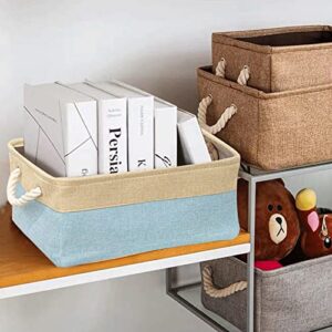 3 pack Fabric Storage Bins Basket Durable Storage Collapsible Storage Basket Large Storage Basket for Home organizing shelves, Toys,Clothes (Light Blue,Beige,16.1Lx12.6Wx6.7H Inches)