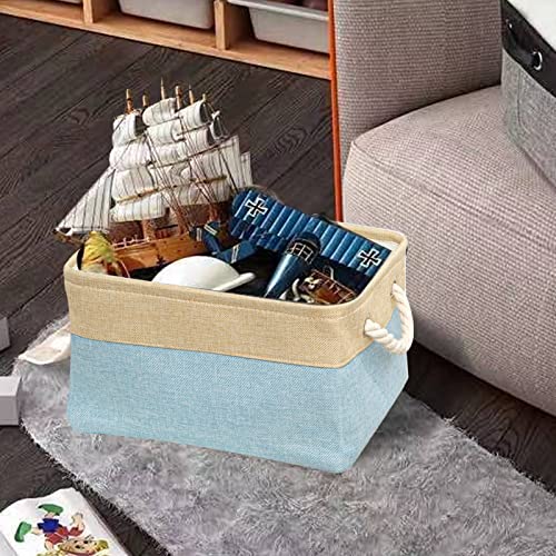 3 pack Fabric Storage Bins Basket Durable Storage Collapsible Storage Basket Large Storage Basket for Home organizing shelves, Toys,Clothes (Light Blue,Beige,16.1Lx12.6Wx6.7H Inches)