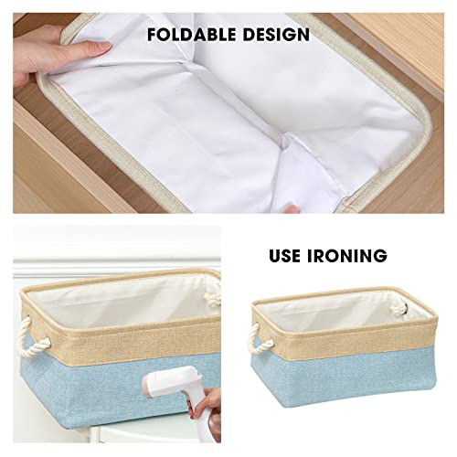 3 pack Fabric Storage Bins Basket Durable Storage Collapsible Storage Basket Large Storage Basket for Home organizing shelves, Toys,Clothes (Light Blue,Beige,16.1Lx12.6Wx6.7H Inches)