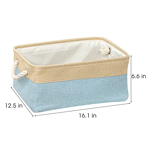 3 pack Fabric Storage Bins Basket Durable Storage Collapsible Storage Basket Large Storage Basket for Home organizing shelves, Toys,Clothes (Light Blue,Beige,16.1Lx12.6Wx6.7H Inches)