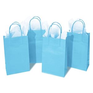 djinnglory 24 pack small blue paper gift bags with handles and 24 blue tissue wrapping paper for birthday wedding baby shower party favors goodies, 9×5.5×3.15 inch (blue)