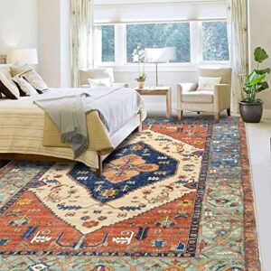 Bsmathom Vintage 5x7 Area Rugs, Machine Washable Large Rug Faux Wool Soft Fuzzy Rug, Non-Slip Non-Shedding Oriental Rugs Low-Pile Floor Carpet for Dining Room Living Room Bedroom Office, 5x7Ft