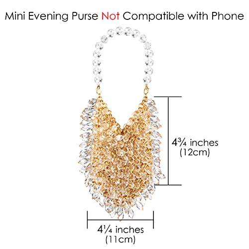 Linkidea Mini Evening Clutch Handbag for Women, Crystal Beaded Acrylic Purse, Small Cute Crossbody Shoulder Bag for Wedding Party Prom