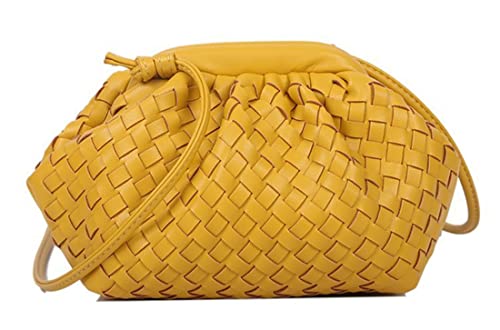 HANDAFA Ladies Satchel Purse Hand-woven Shoulder Bag For Women Weave Dumpling Bag(Yellow)