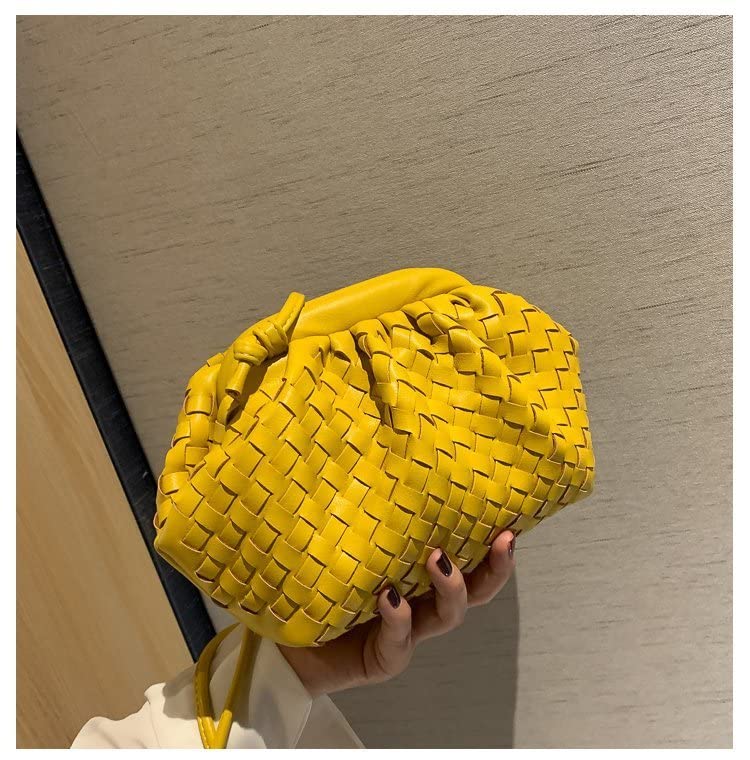 HANDAFA Ladies Satchel Purse Hand-woven Shoulder Bag For Women Weave Dumpling Bag(Yellow)