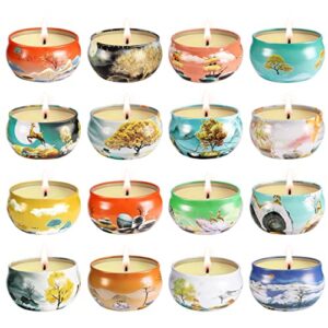 JHENG Scented Candles Gift Set Soy Wax Tin Candles, Natural Fragrance Candles for Stress Relief and Aromatherapy Candles - 16 X 2.5 Ounce