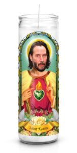 litfriends saint keanu reeves celebrity prayer candle: non scented | 8 inch glass prayer votive – 100% handmade in usa | funny gift idea