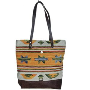 challenger women canvas handwoven brown leather handbag tote purse 17rt2106-107