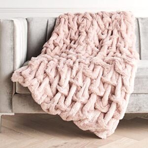 Z Gallerie Oslo Luxe Faux Fur Throw Blanket, Plush Warm Blankets and Throws for Sofa and Bed Blush 50x60 inches