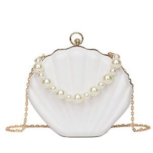 iamuhi lovely shell handbag purse beaded evening bag chain cross-body clutch purse,white