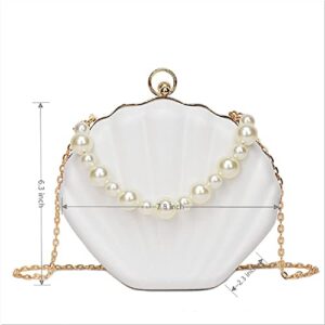 IAMUHI Lovely Shell Handbag Purse Beaded Evening Bag Chain Cross-body Clutch Purse,White