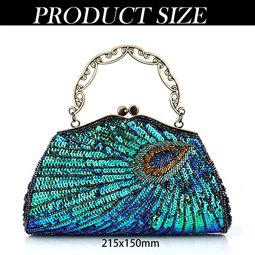 Buric Clutch Purses for Women Evening Bag Evening Purse Metal Binding Crossbody Bag with Detachable Chain for Wedding/Prom (Peacock Green)